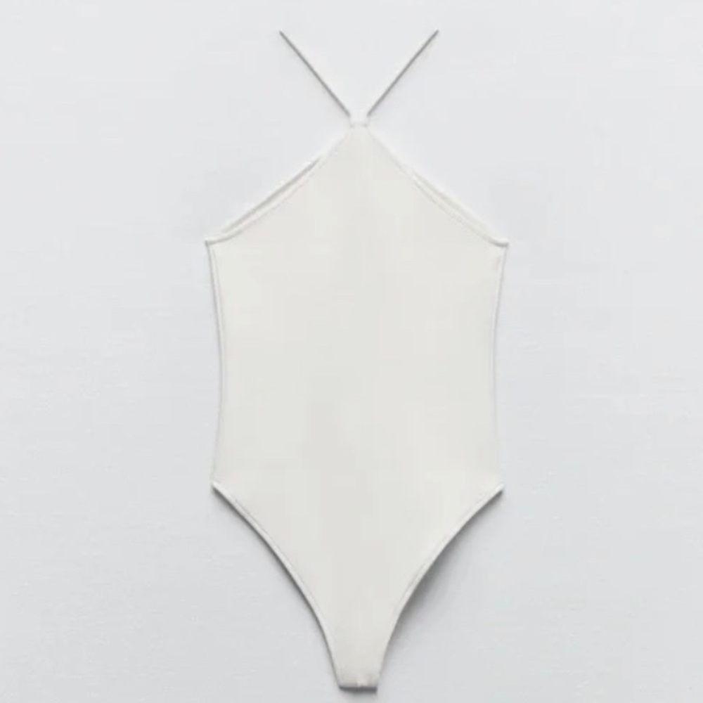 Zara white/ cream cotton ribbed halter bodysuit size M - Picture 3 of 10